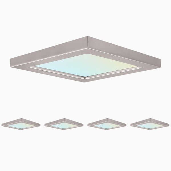 Luxrite 4 Inch Square LED Flush Mount Light 3 CCT 3000K-5000K 10W 600LM Dimmable Brushed Nickel 4-Pack LR23591 LR23679-4PK - main